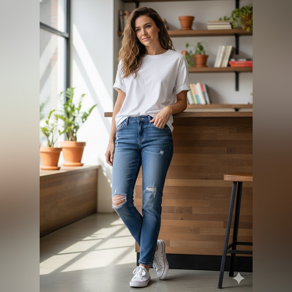 Judy Blue Mid-Rise Distressed Boyfriend Fit Jeans - Size 9/29